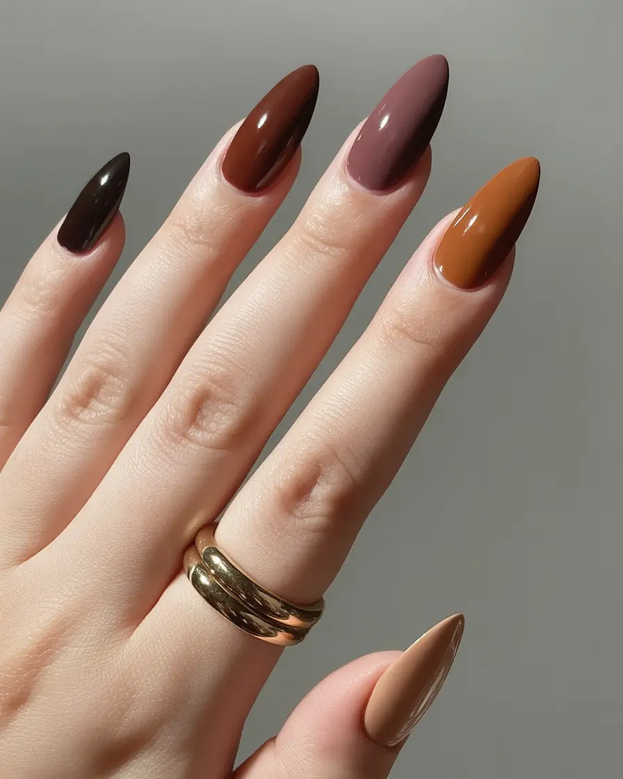 minimalist fall nails 2025 Almond Gradient in Warm Earth Tones