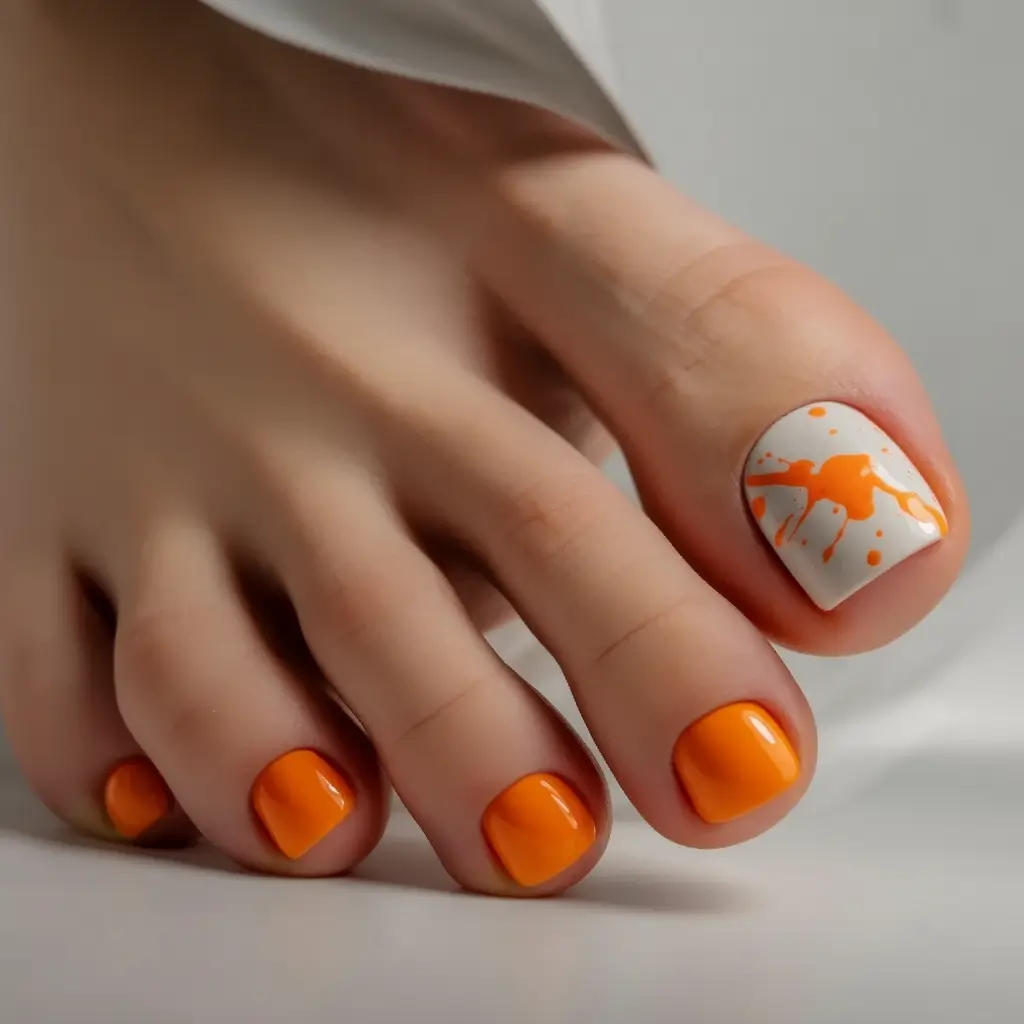 Pretty Toe Nail Ideas for September 2025 Splatter Pop on Cream Base