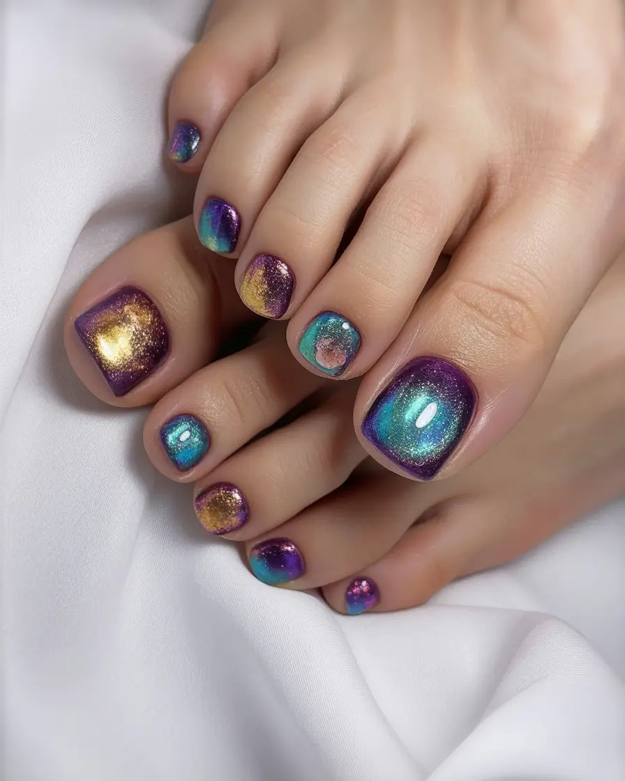 Pretty Toe Nail Ideas for September 2025 Cosmic Chrome Fade