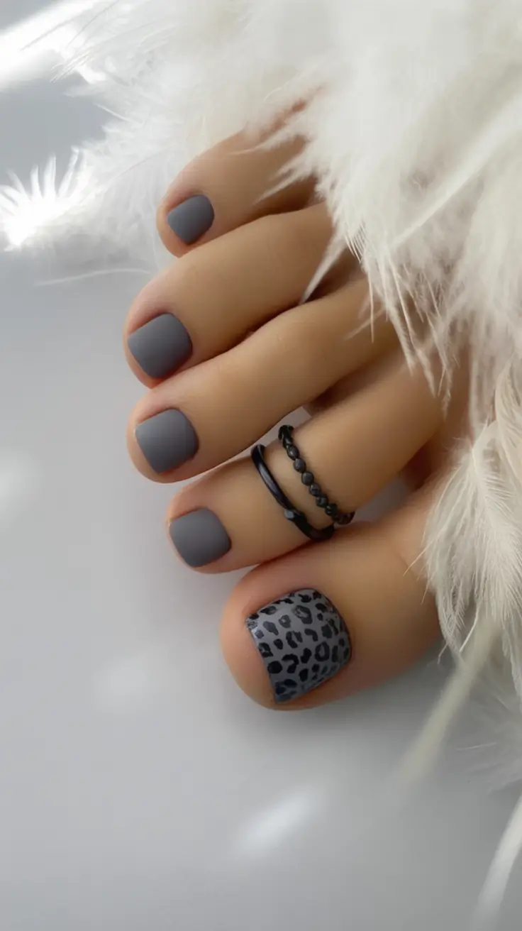 Pretty Toe Nail Ideas for September 2025 Slate Matte & Leopard Pop