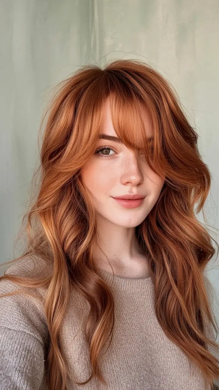 Fall Hair Color Trends for September 2025 Copper Ribbon Curls with Bardot Bangs