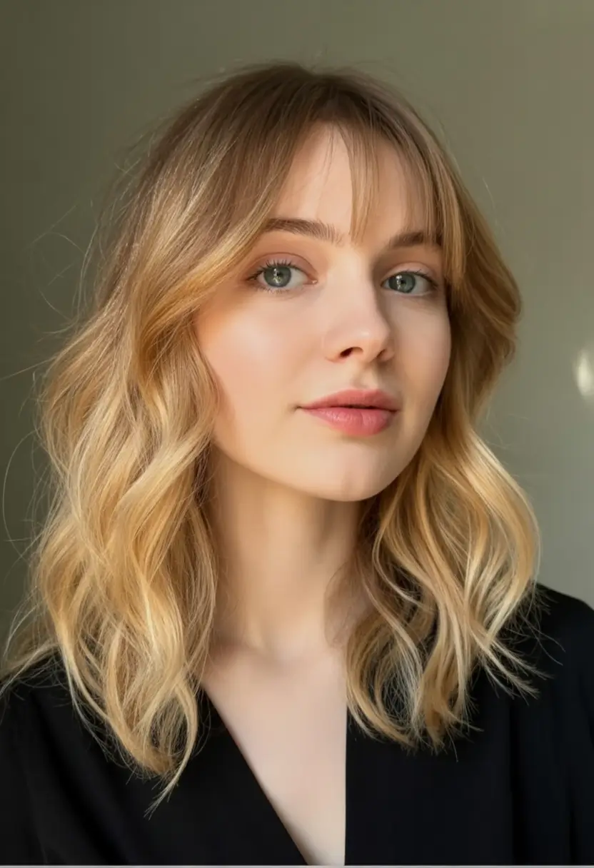 Fall Hair Color Trends for September 2025 Soft Vanilla Blonde with Wispy Bangs