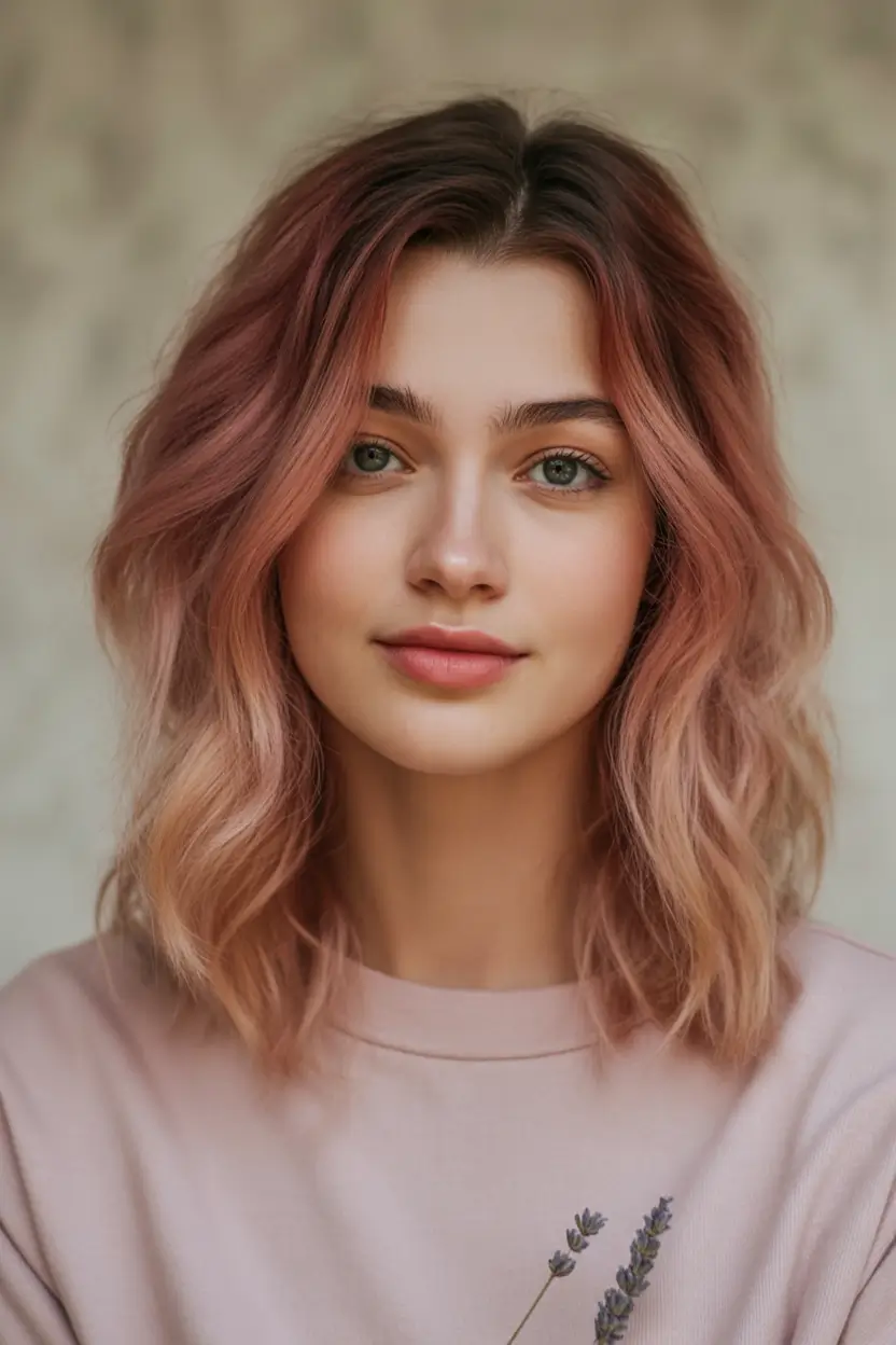 Fall Hair Color Trends for September 2025 Blush Rose Lob with Effortless Texture