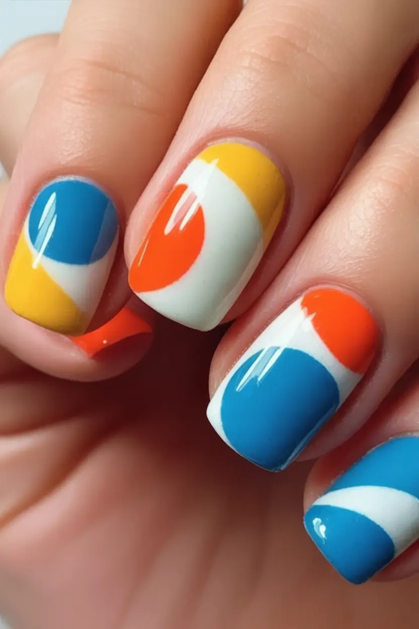 Simple Fall Nails Inspiration 2025 Playful Retro Circles in Primary Tones