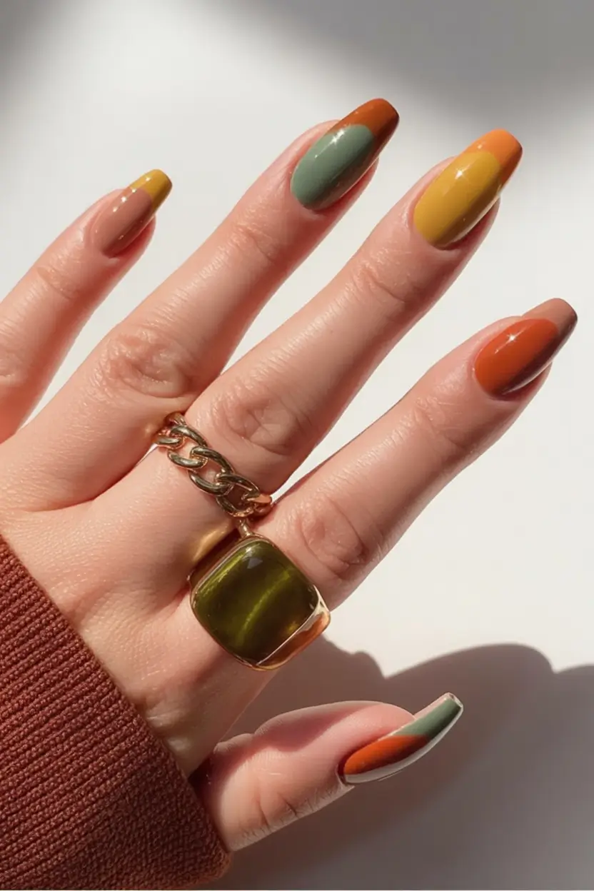 Simple Fall Nails Inspiration 2025 Earth-Toned French With a Modern Curve