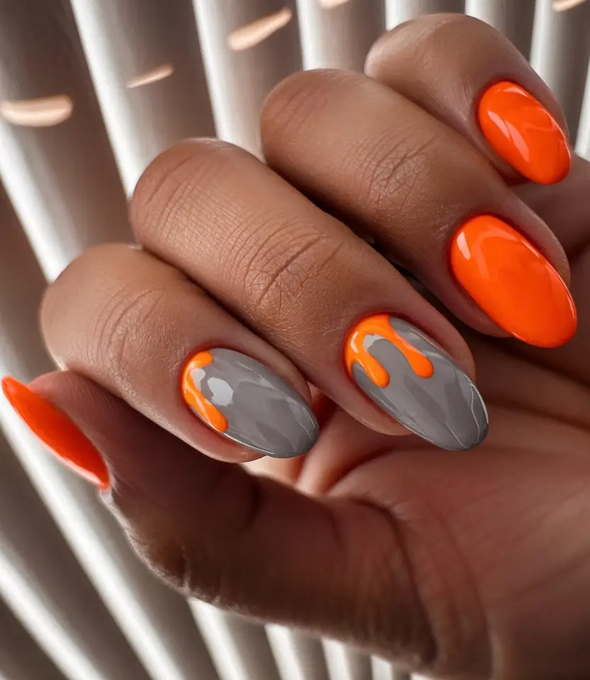 Simple Fall Nails Inspiration 2025 Molten Orange and Cement Swirl