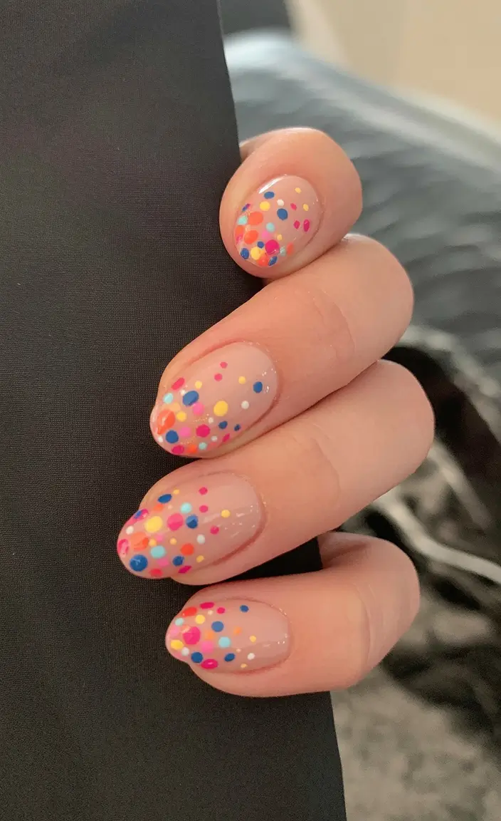 Simple Fall Nails Inspiration 2025 Confetti Tips on Nude Base