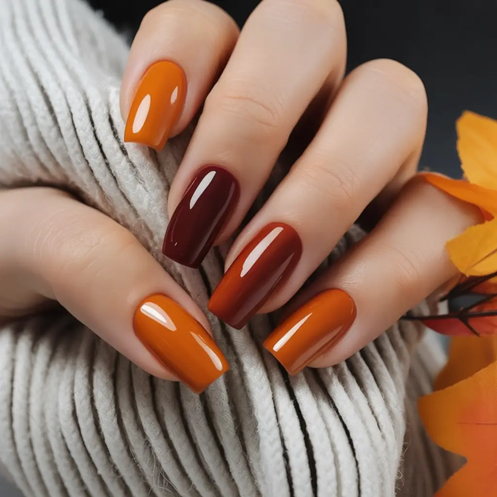 Simple Fall Nails Inspiration 2025 Multitone Pumpkin Spice Vibes