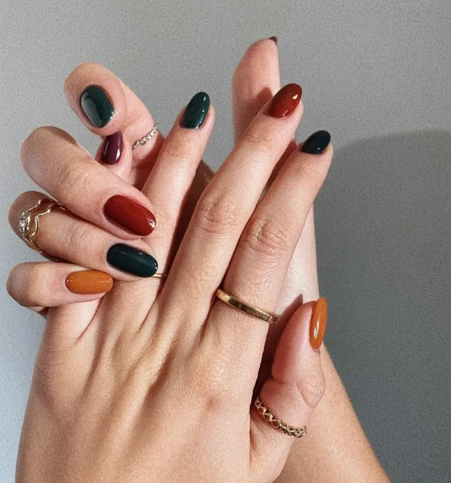 Simple Fall Nails Inspiration 2025 Muted Rainbow for the Season Shift