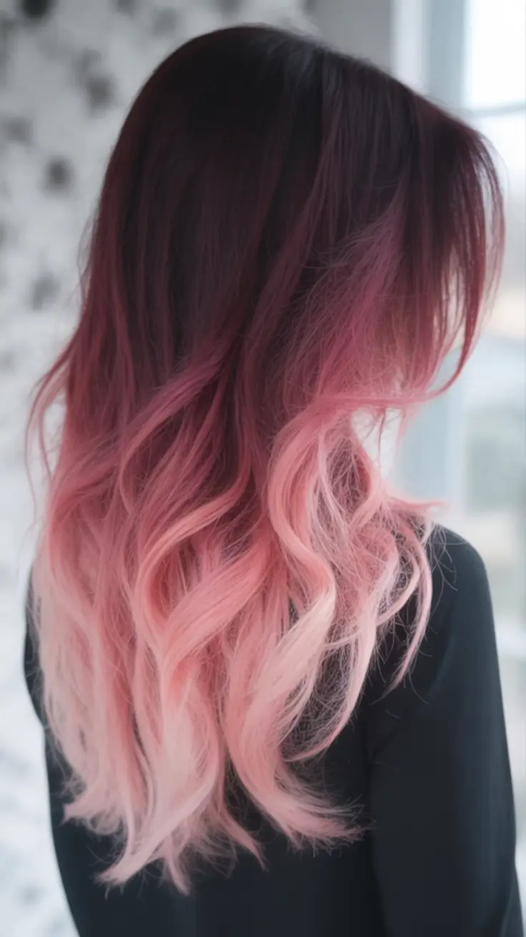 Top Burgundy Hair Color Looks for Autumn 2025 Rosé Fade with Dreamy Curls