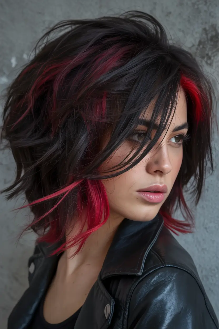 Top Burgundy Hair Color Looks for Autumn 2025 Edgy Burgundy Lob with Fiery Red Panels