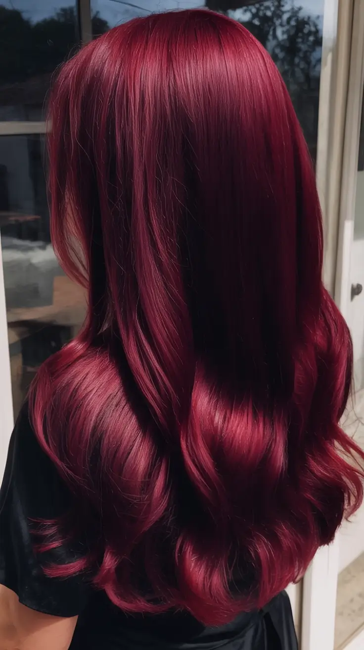 Top Burgundy Hair Color Looks for Autumn 2025 Glossy Deep Cherry Red with Retro Waves