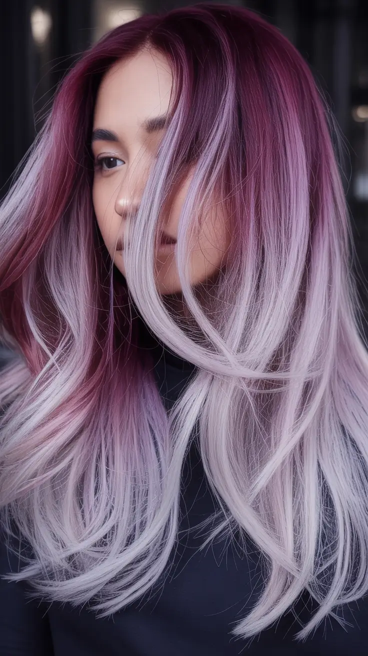 Top Burgundy Hair Color Looks for Autumn 2025 Smoky Lavender and Burgundy Melt