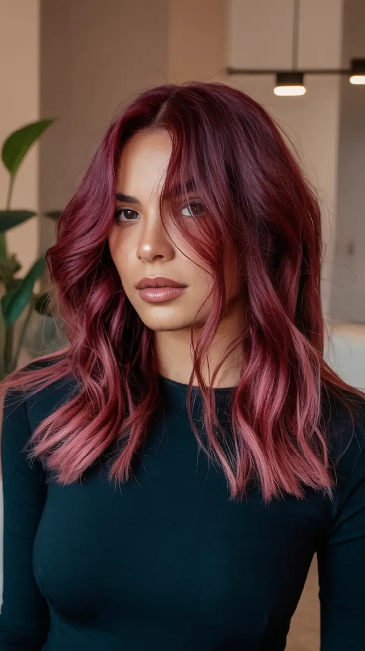 Top Burgundy Hair Color Looks for Autumn 2025 Mulberry Toned Waves with Dusty Ends
