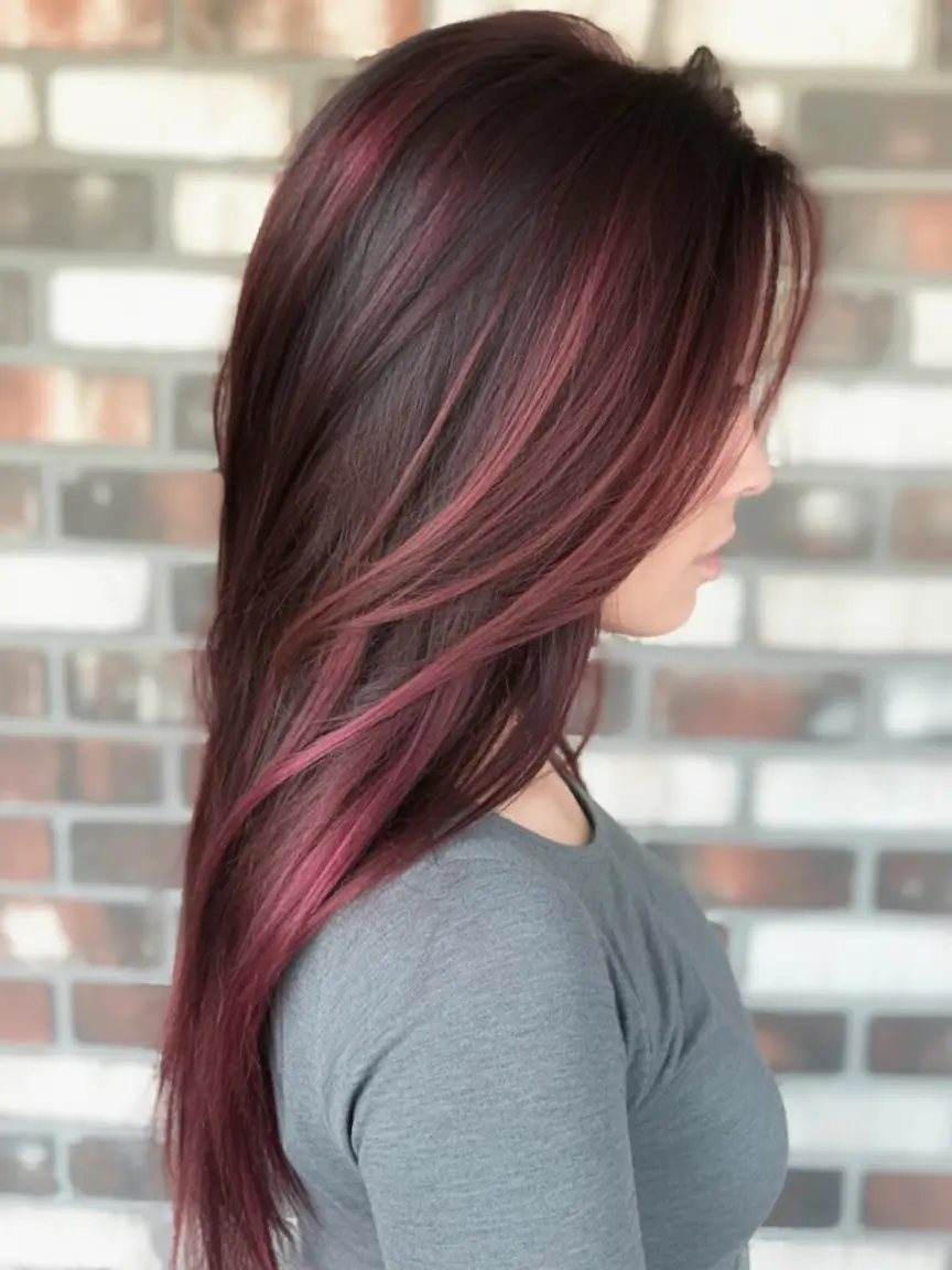 Top Burgundy Hair Color Looks for Autumn 2025 Layered Burgundy with Glossy Plum Highlights