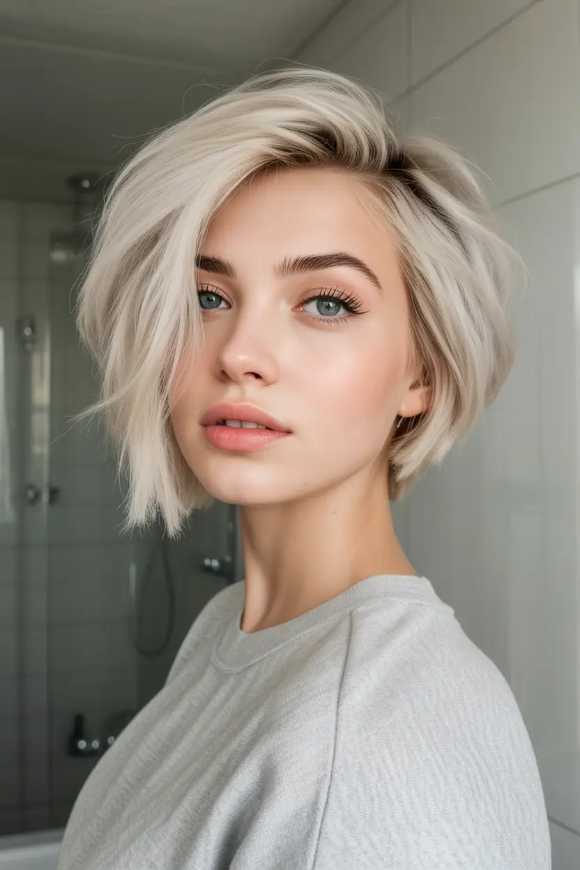 Top Fall 2025 Hair Colors for Cool Skin Frozen Platinum with Soft Undercut Bob