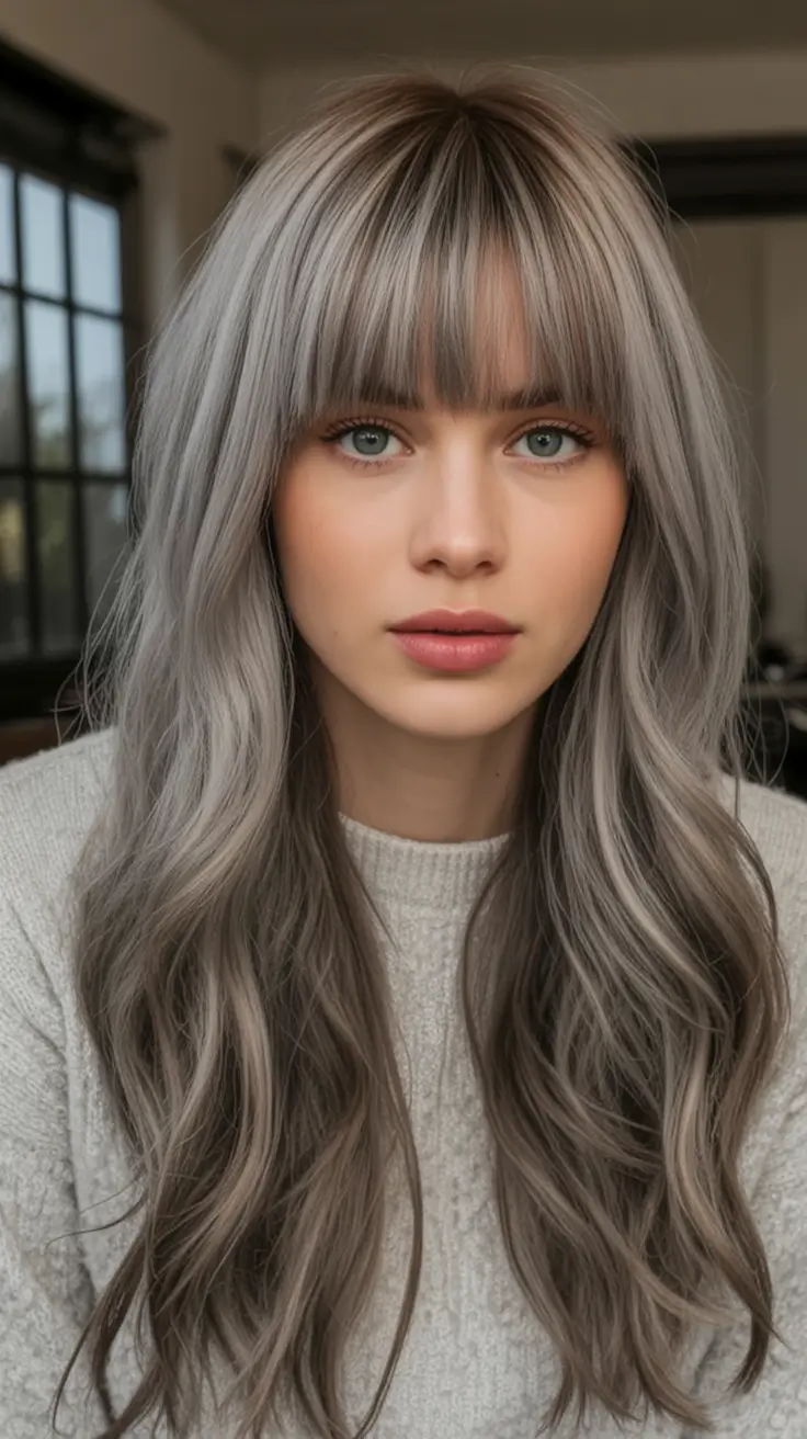 Top Fall 2025 Hair Colors for Cool Skin Graphite Brunette With Smoky Silver Balayage
