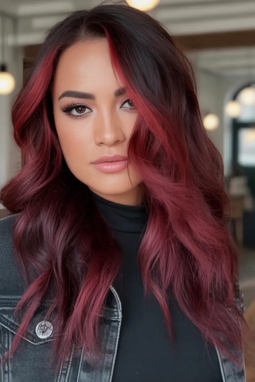 Top Hair Colors to Try This autumn 2025 Cranberry Melt Waves