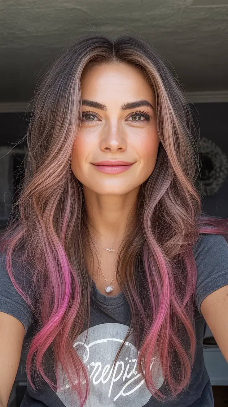 Top Hair Colors to Try This autumn 2025 Dusty Rose Ends on Ash Brown Lengths