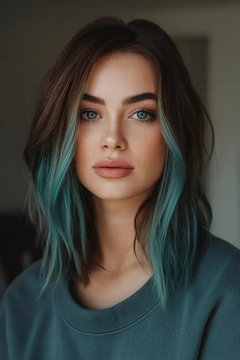 Top Hair Colors to Try This autumn 2025 Teal Tips and Moody Brunette Base
