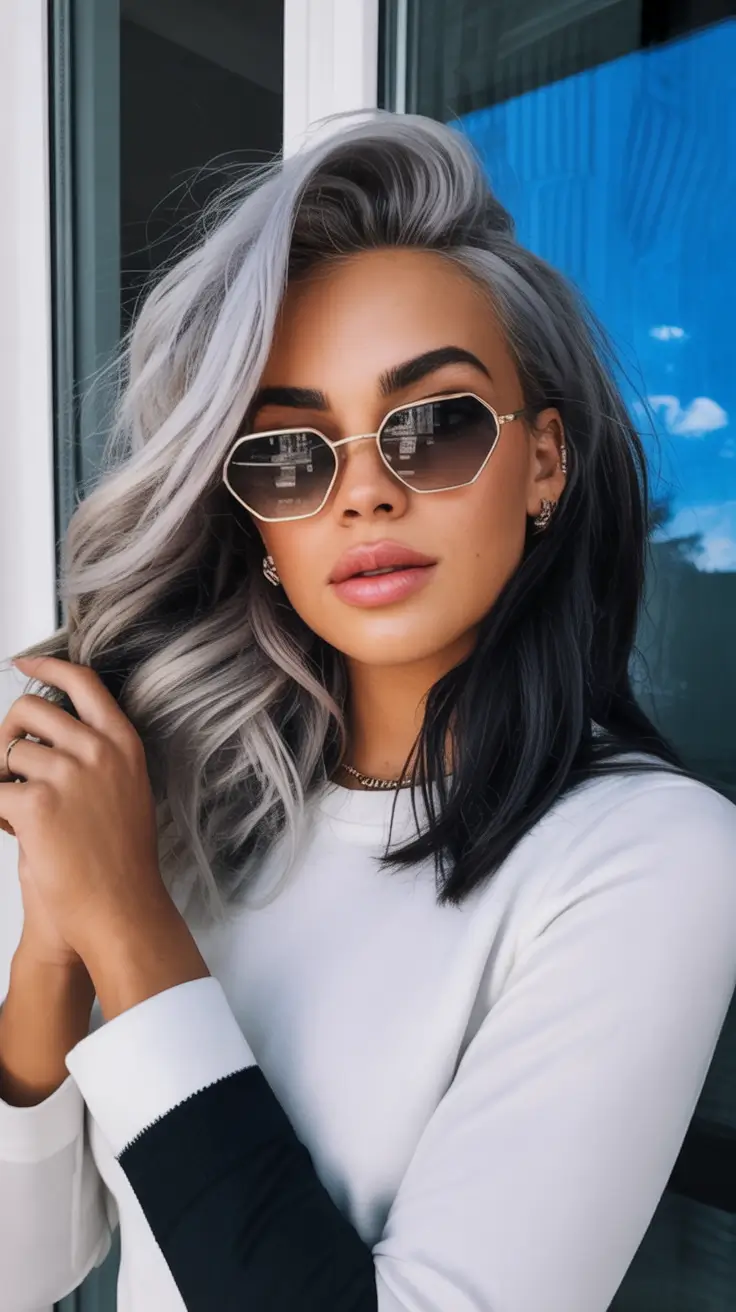 Top Hair Colors to Try This autumn 2025 Black and Silver Half-Split Diva