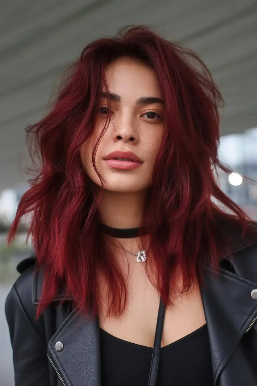 Top Hair Colors to Try This autumn 2025 Berry Rouge Shag Revival