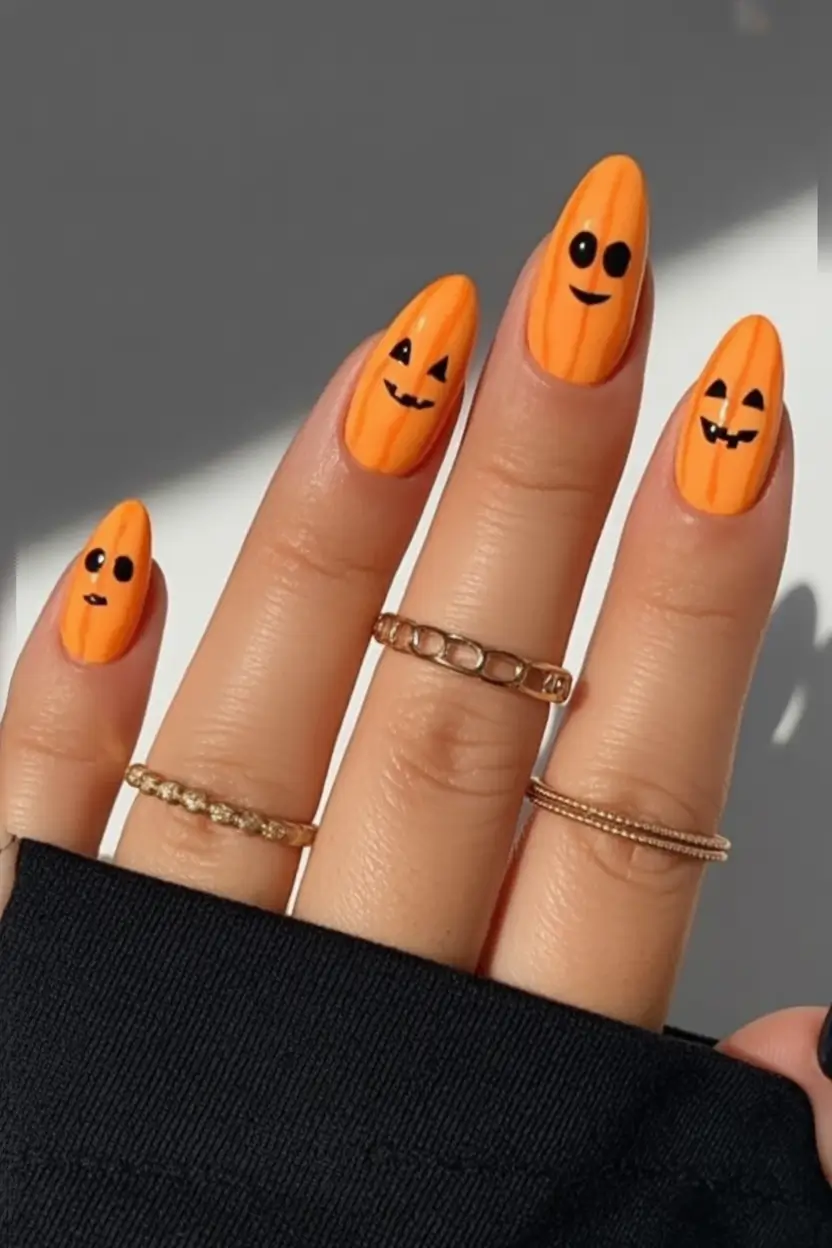 Trendy Fall Season Nails Designs Ideas 2025 Jack-O-Lantern Mood