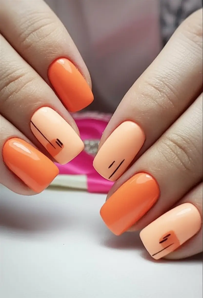 Trendy Fall Season Nails Designs Ideas 2025 Bold Peachy Graphic Blocks