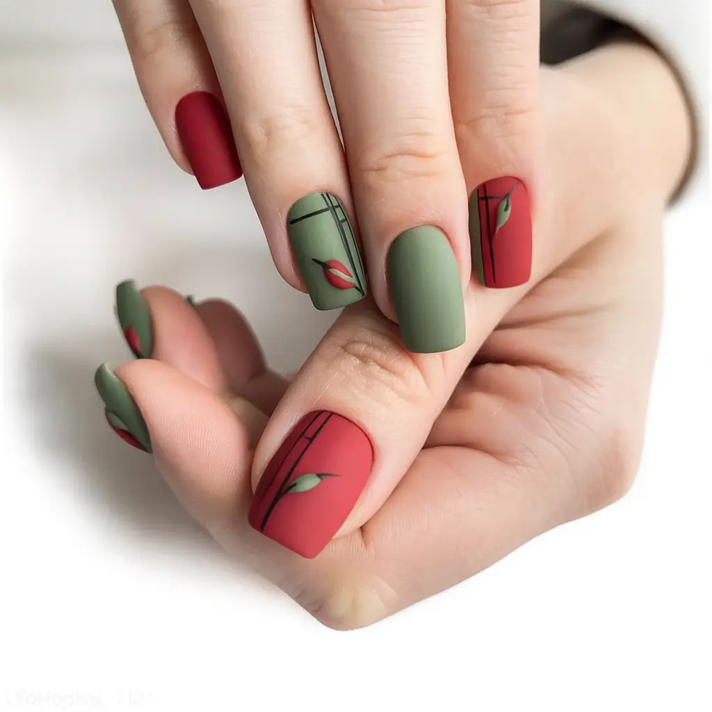 Trendy Fall Season Nails Designs Ideas 2025 Matte Botanical Contrast