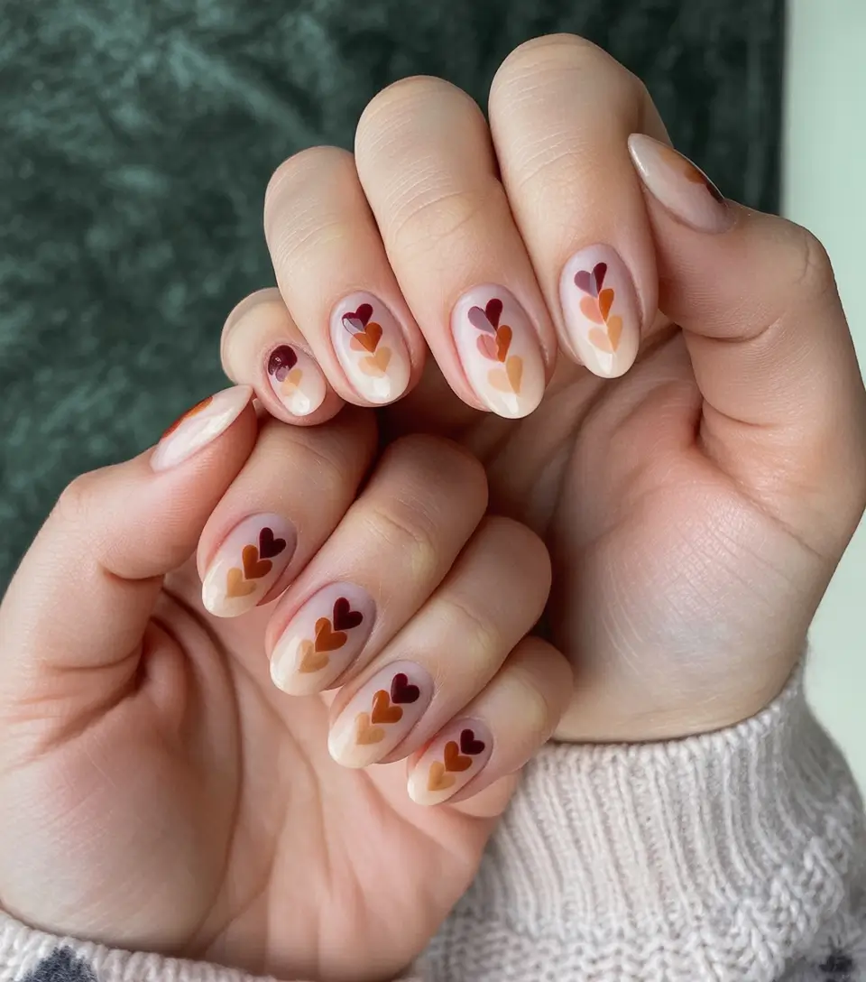 Trendy Fall Season Nails Designs Ideas 2025 Neutral Hearts in Harvest Hues