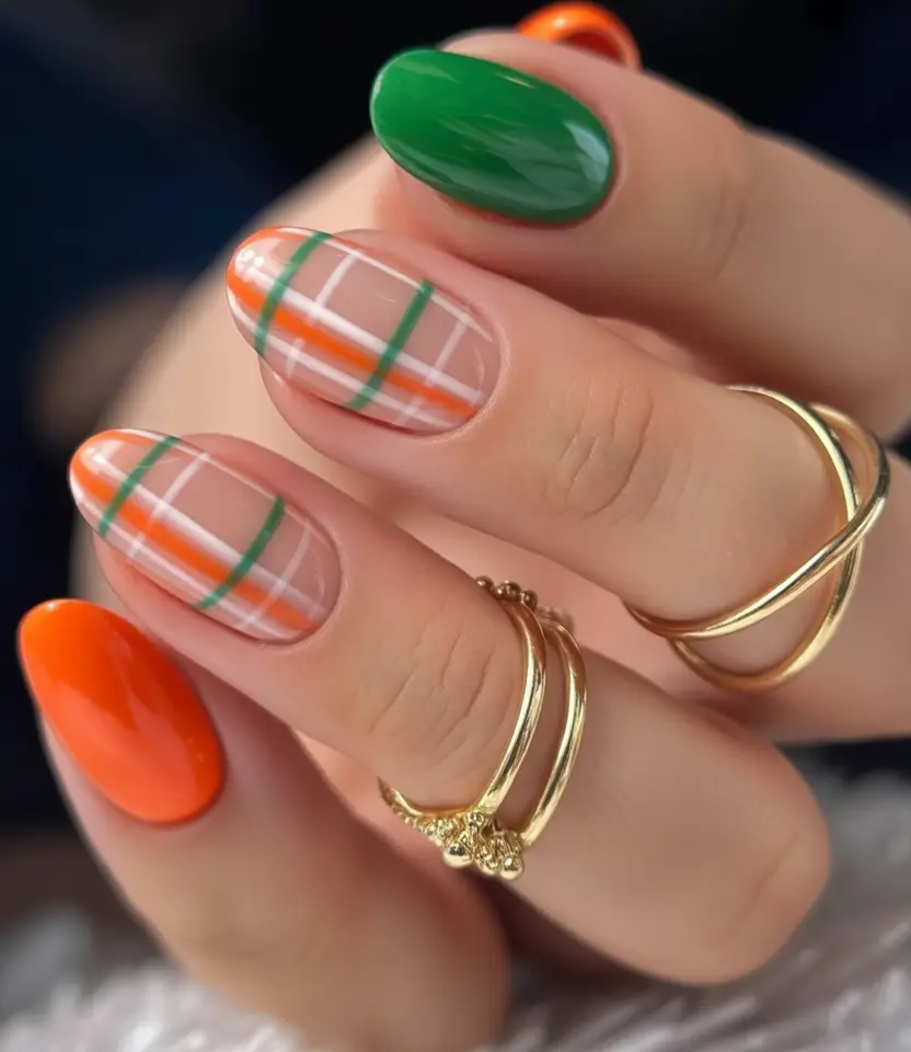 Trendy Fall Season Nails Designs Ideas 2025 Plaid Meets Peppermint