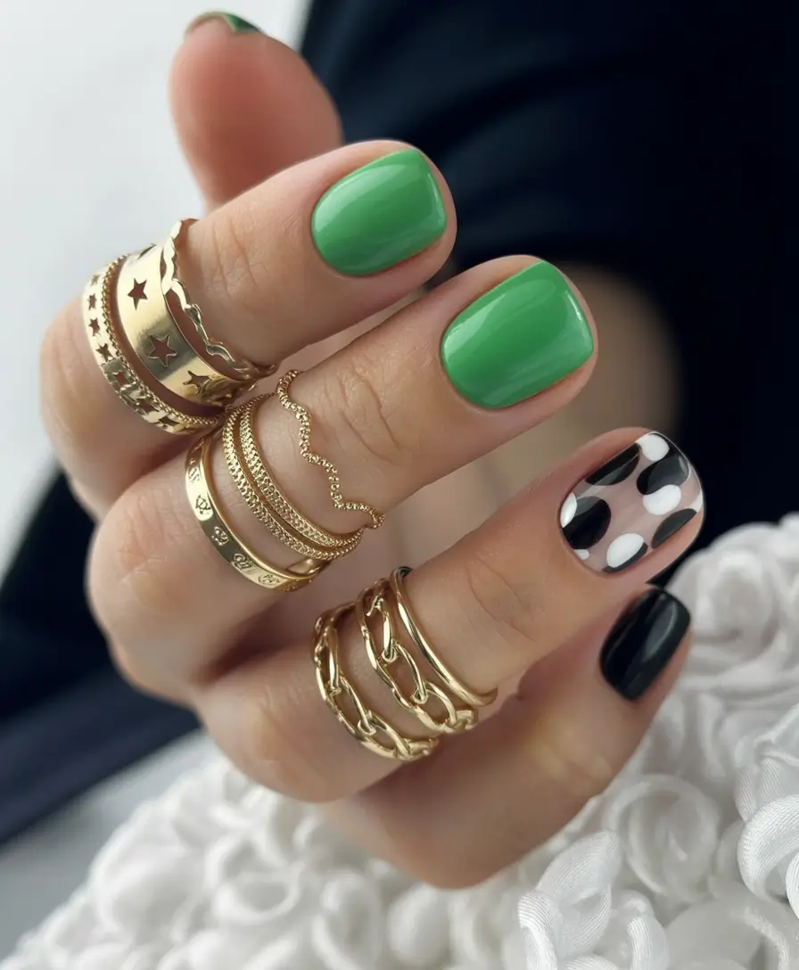 Trendy Fall Season Nails Designs Ideas 2025 Emerald Pop with Dots