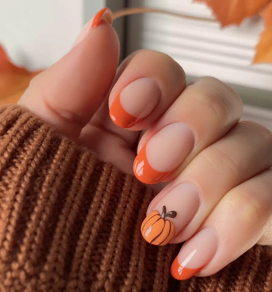 Trendy Fall Season Nails Designs Ideas 2025 Pumpkin Spice French Tips