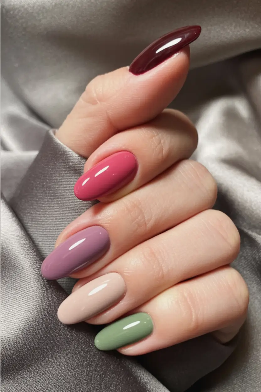 Trendy Fall Season Nails Designs Ideas 2025 Glossy Multitone Glam