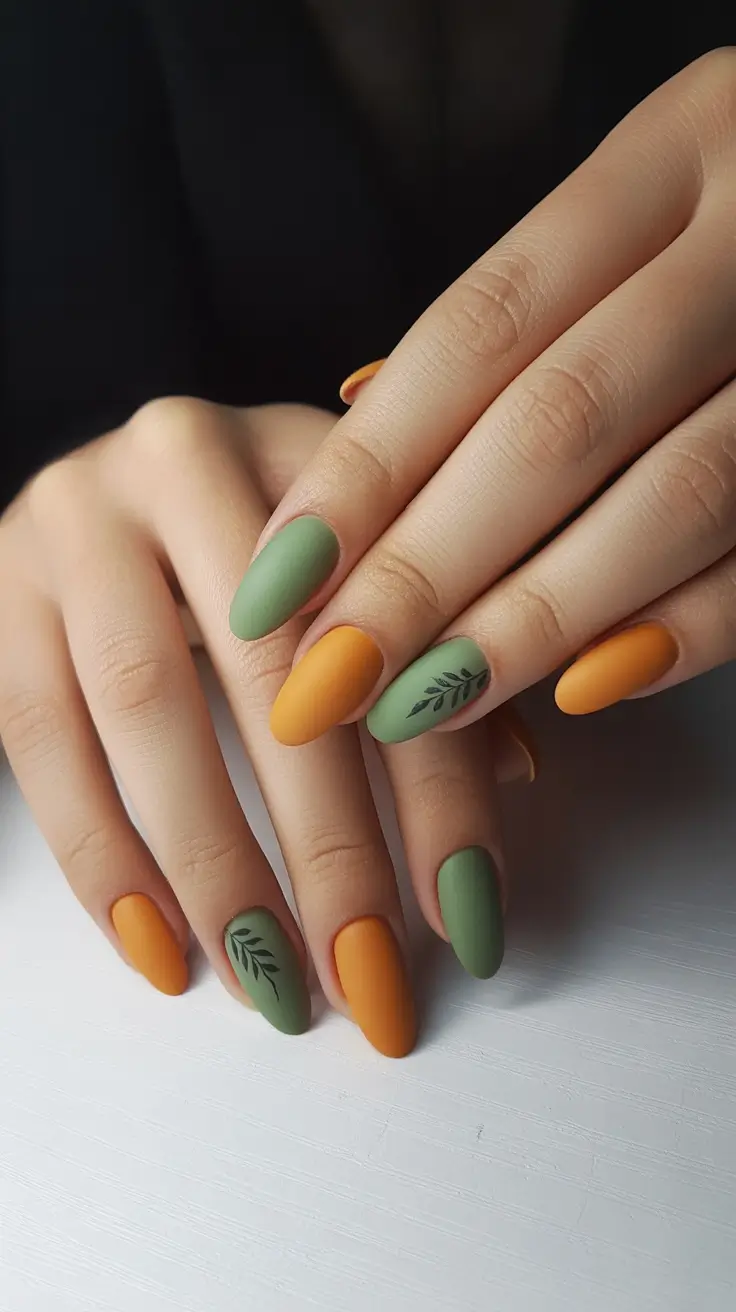 Trendy Fall Season Nails Designs Ideas 2025 Harvest Matte with Botanical Accent