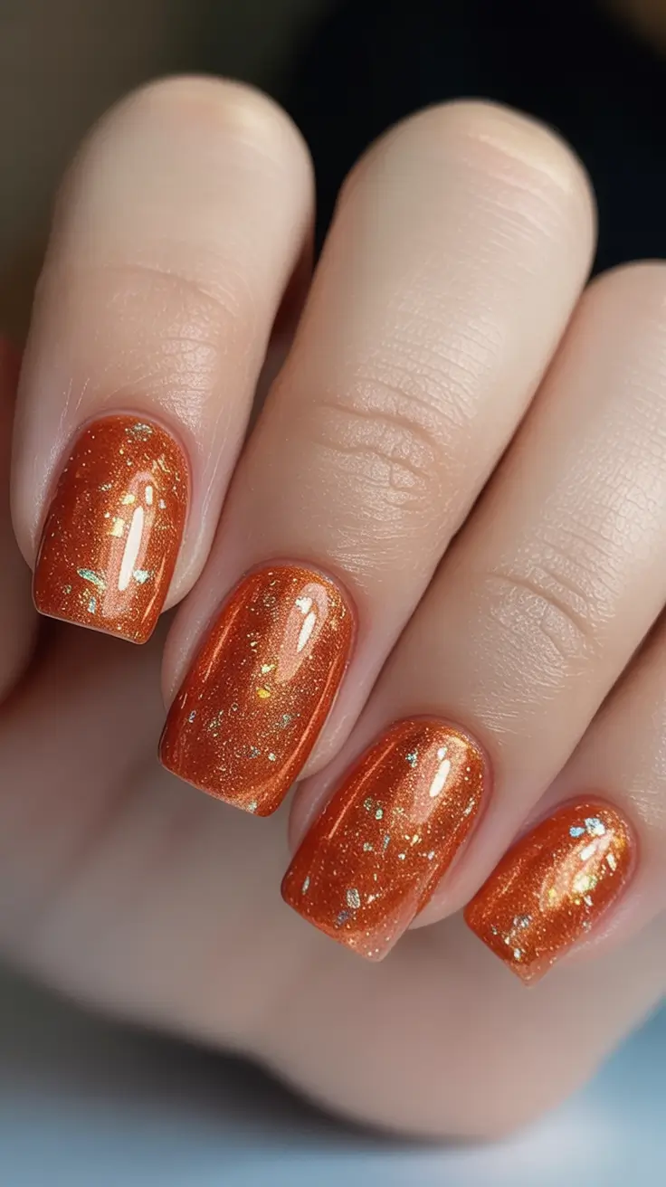 Trendy Fall Season Nails Designs Ideas 2025 Spiced Orange Glitter