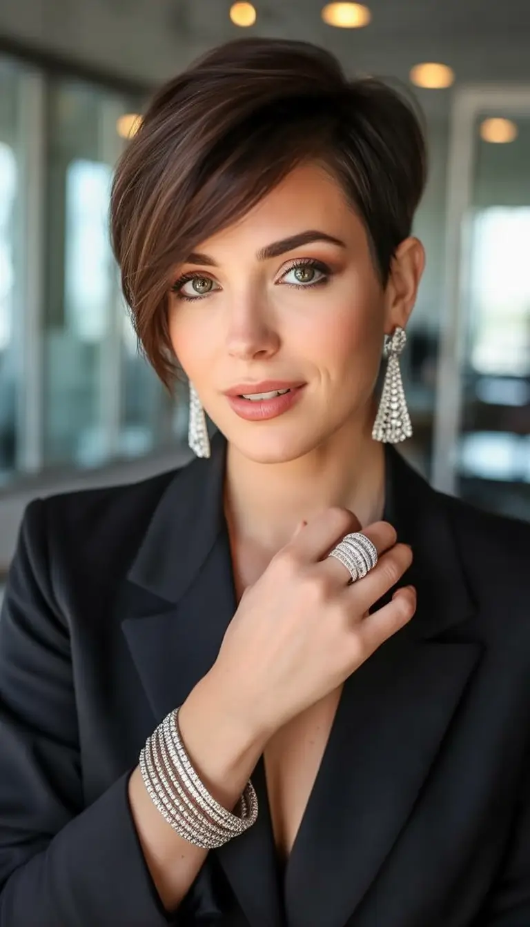 Trendy Pixie Haircuts to Try This Fall 2025 Elegant Swoop with Sculpted Volume