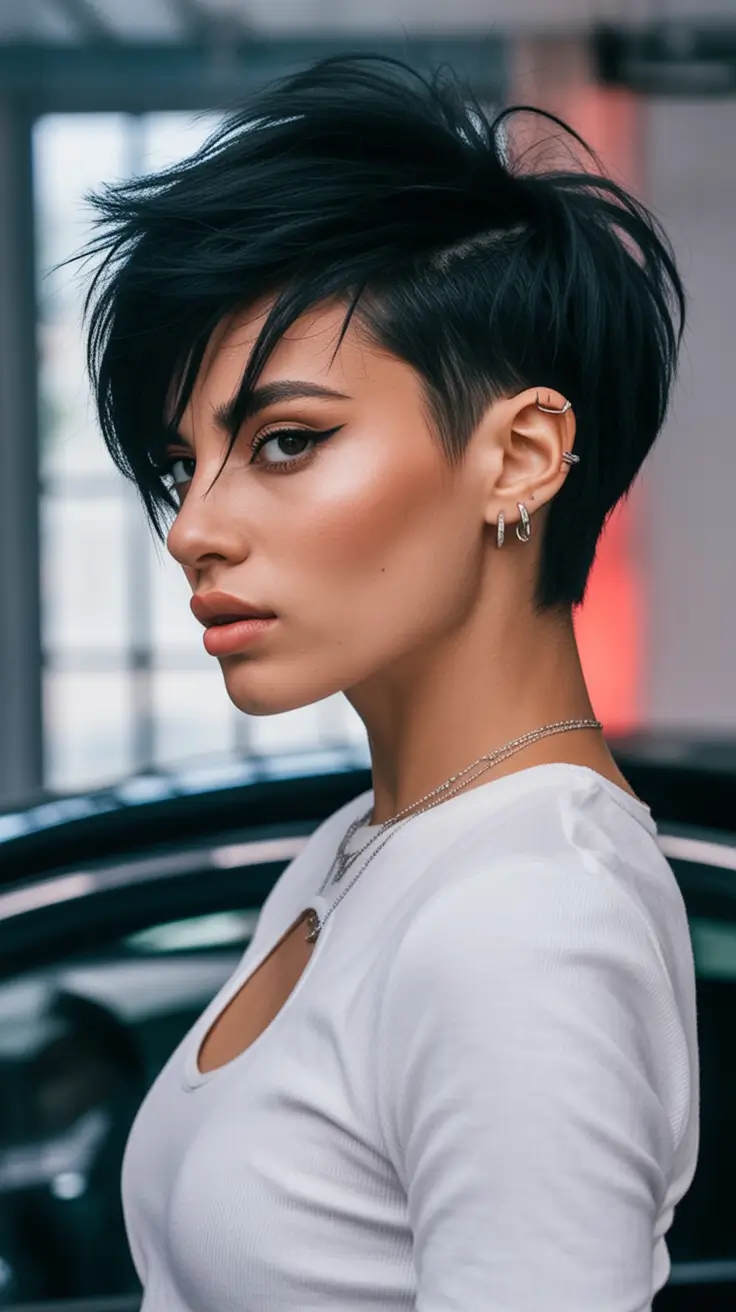Trendy Pixie Haircuts to Try This Fall 2025 Inky Edge with Rebel Structure