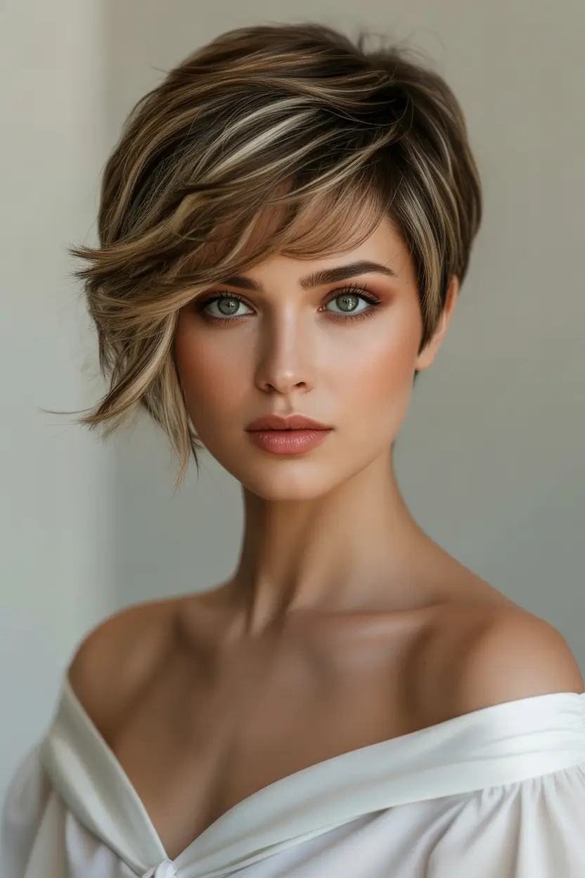 Trendy Pixie Haircuts to Try This Fall 2025 Sweeping Side Fringe and Chocolate Tones