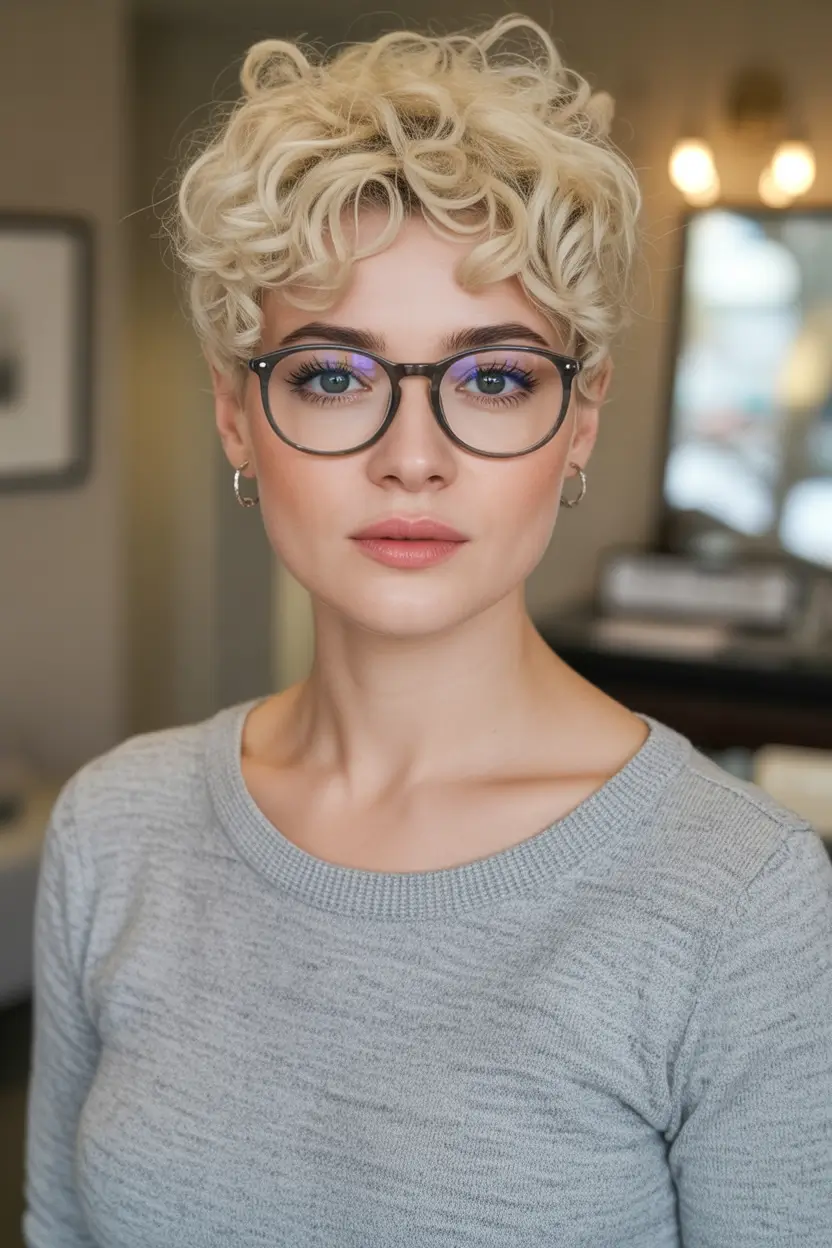 Trendy Pixie Haircuts to Try This Fall 2025 Blonde Curls with Academic Chic