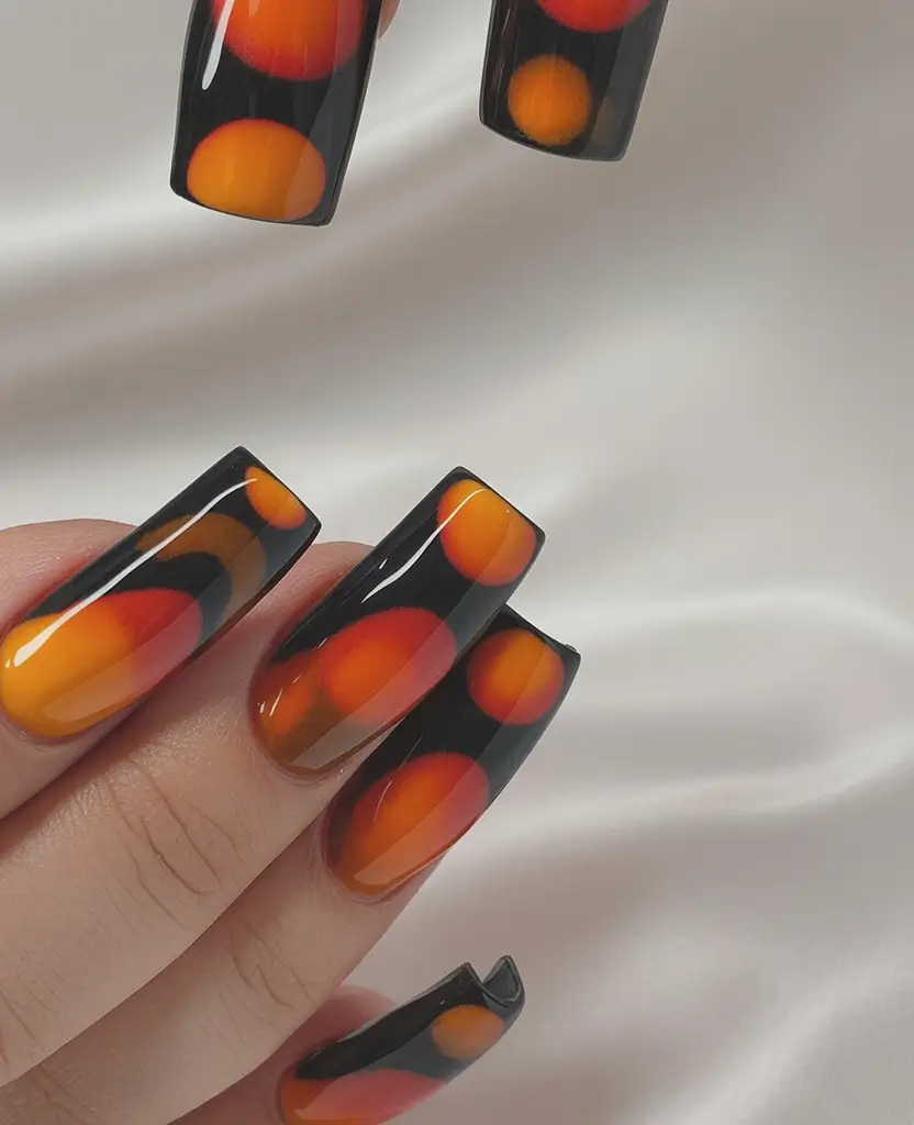 trendy shades of fall nail colors 2025 retro dot chrome explosion