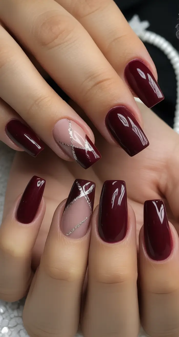 trendy shades of fall nail colors 2025 burgundy lattice luxe