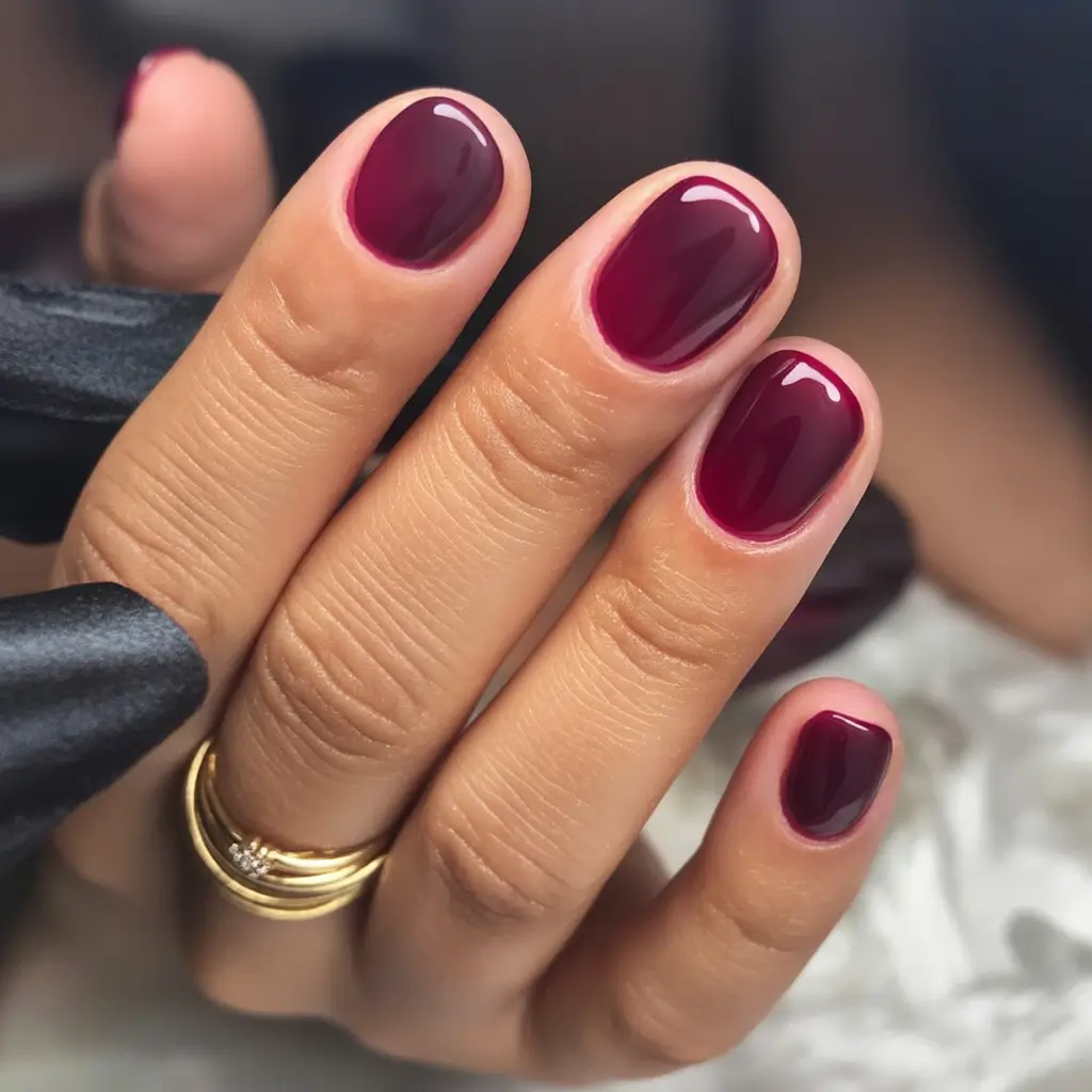 trendy shades of fall nail colors 2025 classic cranberry red with glossed simplicity