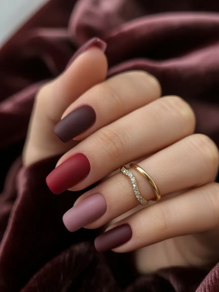 Trendy Shades of Fall Nail Colors 2025 Velvet Matte in Mulberry Shades