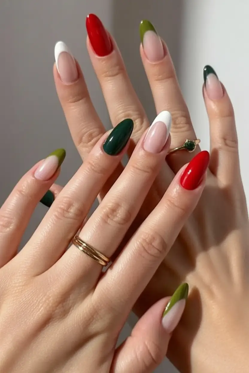 Trendy Shades of Fall Nail Colors 2025 Color-Blocked Retro Almond