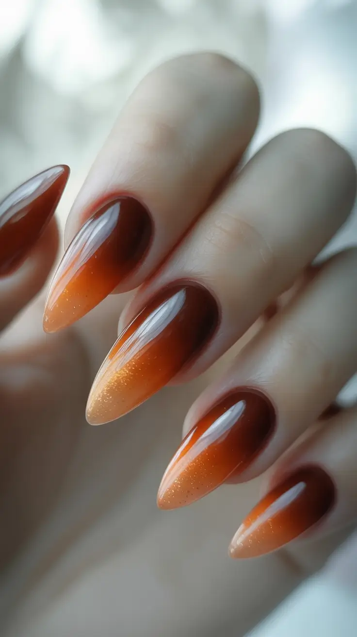 trendy shades of fall nail colors 2025 cinnamon sugar ombré fade