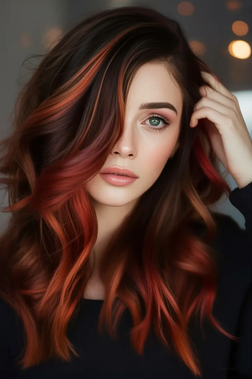 Warm Hair Colors to Try This Fall 2025 Smoked Cherry Layers With Fiery Lightplay
