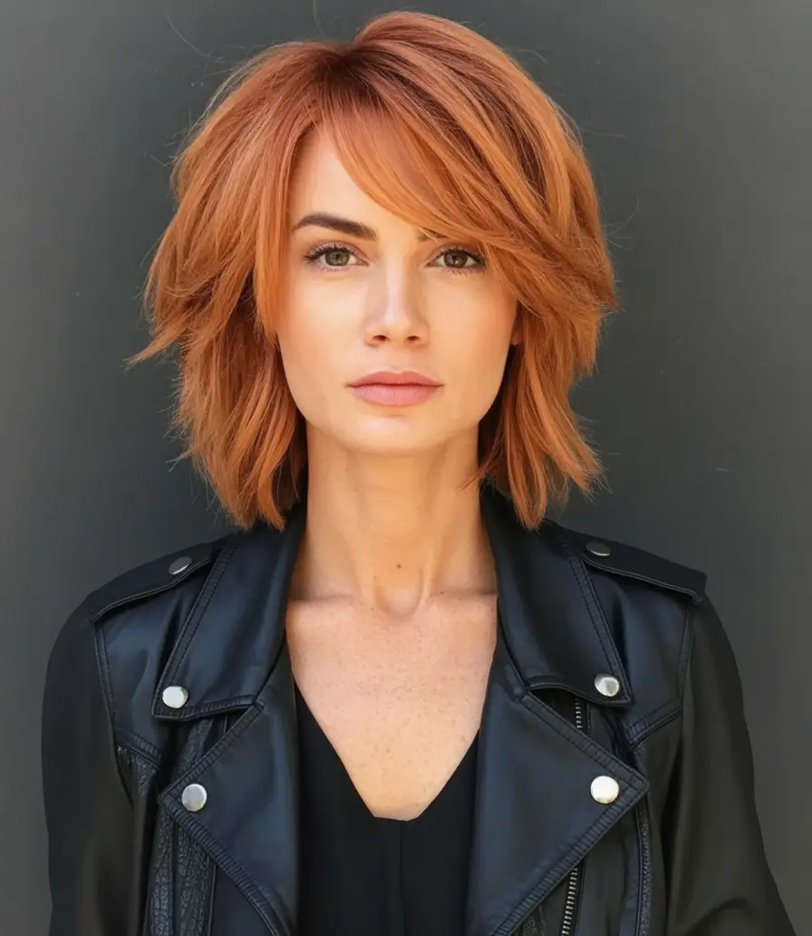 Warm Hair Colors to Try This Fall 2025 Peachy Ginger Bob With Feathery Texture