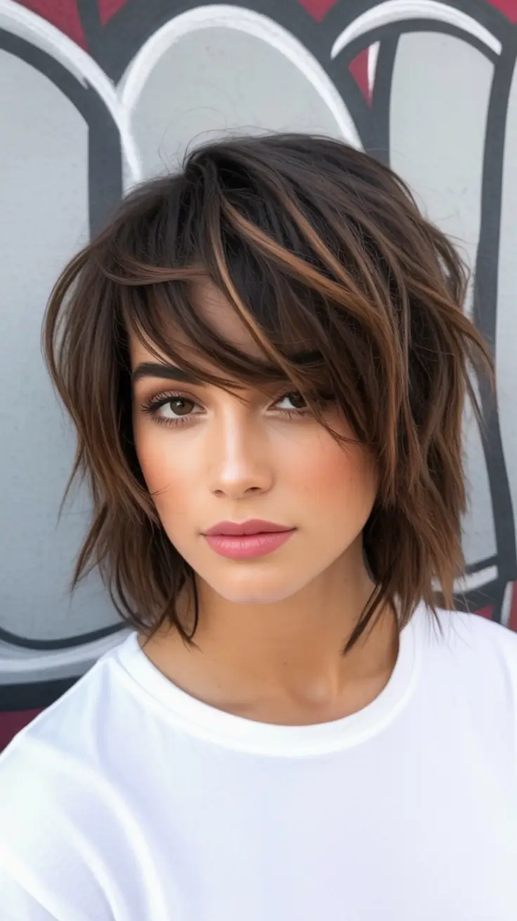 Warm Hair Colors to Try This Fall 2025 Choppy Layered Brunette With Movement