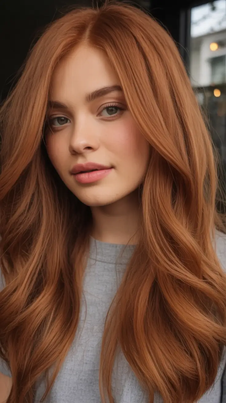Warm Hair Colors to Try This Fall 2025 Spiced Pumpkin Red with Polished Volume